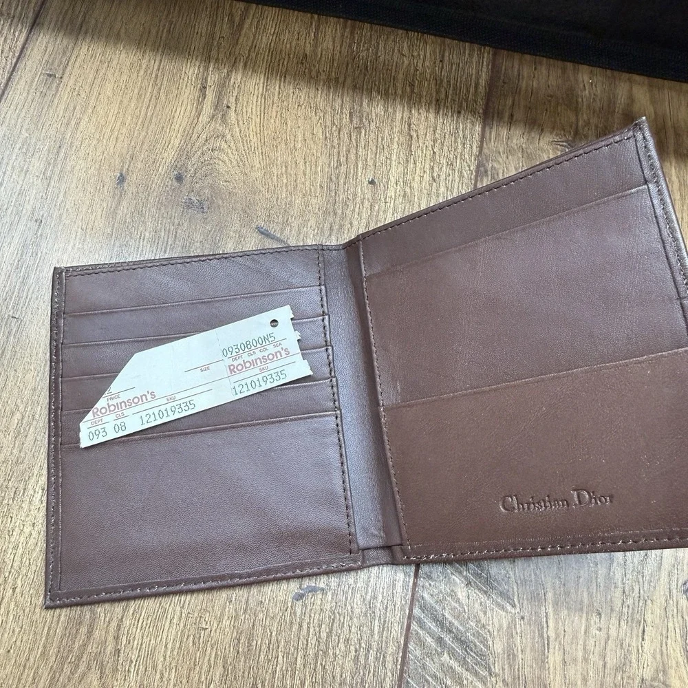 Vintage CHRISTIAN DIOR Mens Brown Leather Cardholder Bifold Wallet NEW